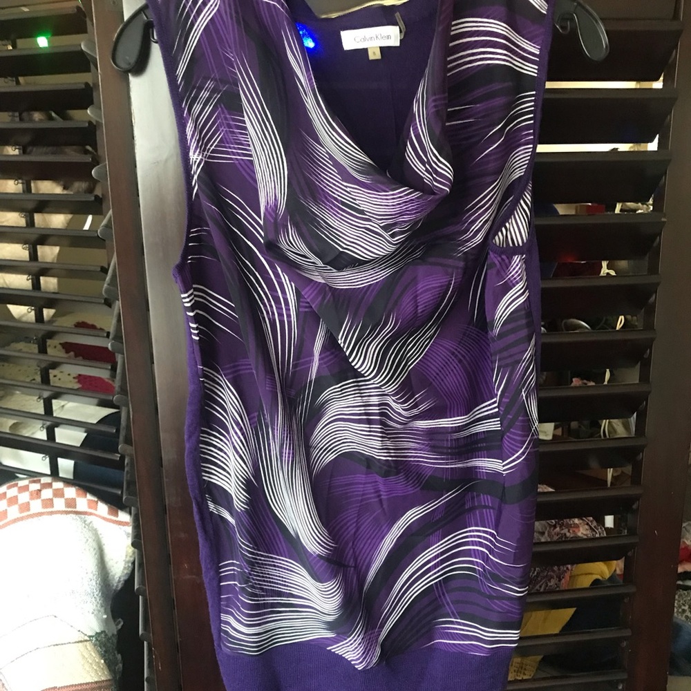 Calvin Klein Cowl-neck Sleeveless Knit Tank Top. Great for wearing under blazer